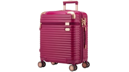 Isolated suitcase in red color for travel and tourism business, baggage with wheel base