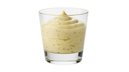 Isolated glass of creamy sauce condiment with herbs for dipping and sandwiches