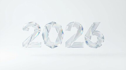 2026 clear glass pieces on clean white background trendy graphic art style perfect for new year posters cards and social media templates