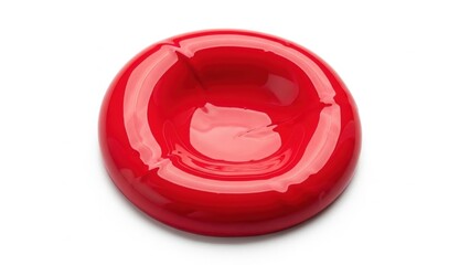 Shiny Red Push Button Close Up On White Background.