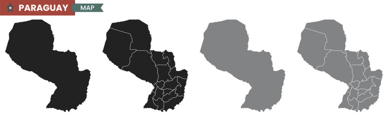 Paraguay map. America. South America. Country map icon. Black map icon. Grey map icon. Map silhouette. Vector illustration.