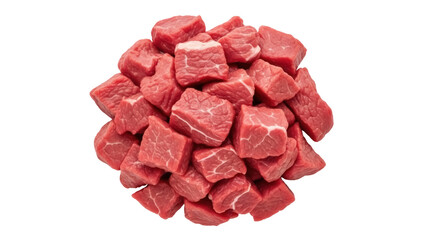 Isolated diced beef chunks, cubed meat with marbling for stew, braise, slow cooker, or stir fry