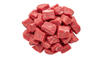 Isolated diced beef chunks, cubed meat with marbling for stew, braise, slow cooker, or stir fry