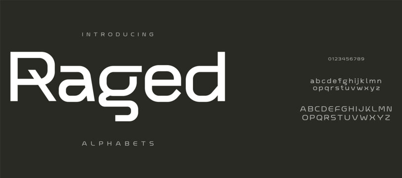 Raged Abstract Fashion font alphabet. Minimal modern urban fonts for logo, brand etc. Typography typeface uppercase lowercase and number vector illustration.