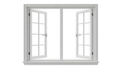 White double casement window open isolated on transparent background