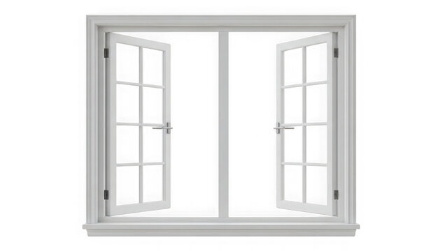 White double casement window open isolated on transparent background