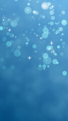 Blue Particles Illustration Vertical. Blue background with white glow, particles and stars, vertical format.
