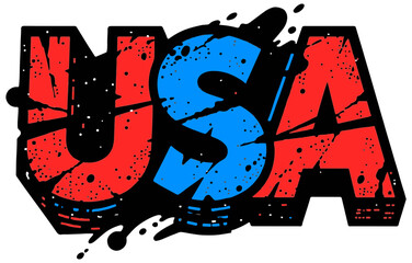  Vivid, stained-glass style typography forms the abbreviation USA using bold red, white, and blue panels. A textured, geometric design ideal for patriotic campaigns