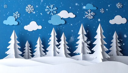 Obraz premium A wintry scene featuring handcrafted paper-cut elements, evoking a festive and snowy ambiance