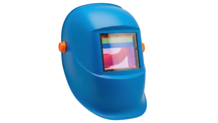 Isolated Welding Mask in Blue for Eye Protection and Construction Work, with no background