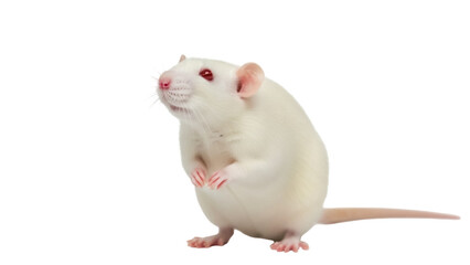 Isolated albino rat standing upright, looking up cutely, studio shot of adorable rodent © Dennis
