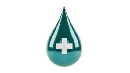 Isolated drop-shaped symbol with a cross indicating medicine or healthcare provider service