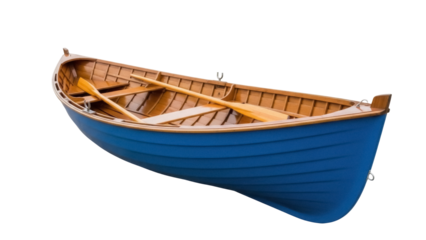 Isolated blue rowboat with oars inside, ready for summer adventure on the water