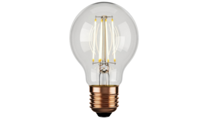Isolated light bulb with copper base and exposed filaments provides warm illumination