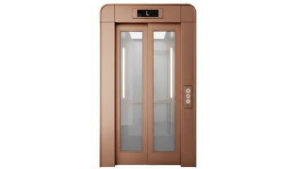 Isolated elevator with closed doors and three buttons, used for transportation between floors © Dennis