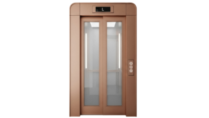 Isolated elevator with closed doors and three buttons, used for transportation between floors