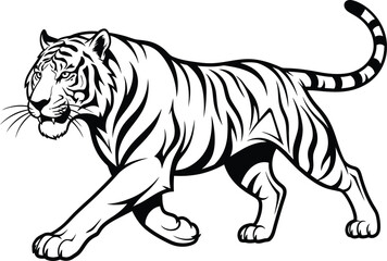 Fototapeta premium Striking Black and White Tiger Illustration in Motion
