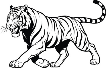Obraz premium Striking Black and White Tiger Illustration Walking Forward