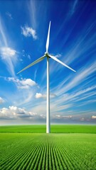 Obraz premium A wind turbine in a field with a green background and a subtle grid pattern