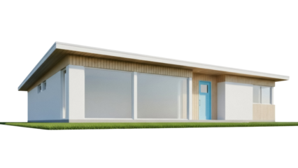 Isolated Modern Single-Story House Building Structure Design Element Architecture Exterior