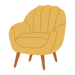 Stylish yellow chair sits on wooden legs in a simple design, ready to add comfort to any room in a home setting