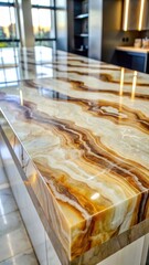 Close-up of polished onyx marble countertop showcasing its high shine and unique pattern