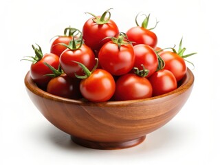 Fresh cherry tomatoes arranged in a brown bowl