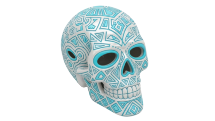 Isolated decorated skull, Halloween or Day of the Dead celebration, scary ornament