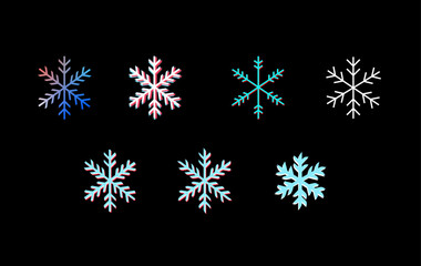 Set of 7 Minimal Snowflakes in Blue, Red and White Tones