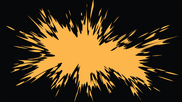 Jagged orange starburst explosion frame on black, vector splash background,Pop art comic boom burst with copy space in center,Dynamic energy explosion flash template for banner or poste