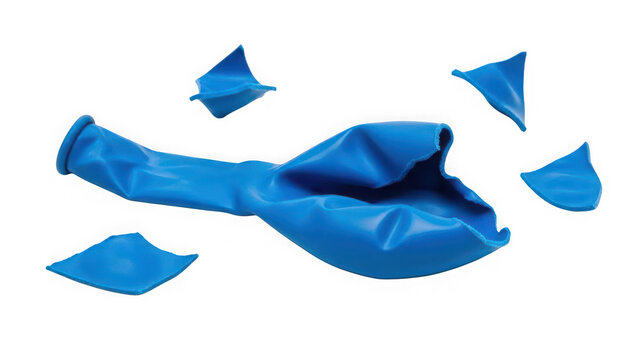 Deflated blue balloon pieces isolated on transparent background