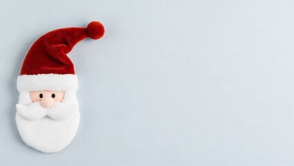 Plush Santa Claus Face with Red Hat on Blue Textured Background