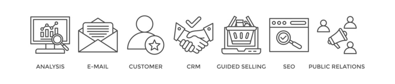 Inbound marketing banner web icon vector illustration concept with icon of analysis, email, customer, crm, guided selling, seo and public relations