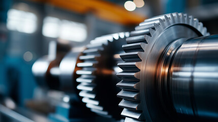 Fototapeta premium Closeup of rotating gear system inside heavy machinery, emphasizing engineering and design in mechanical systems, industrial components, precision manufacturing parts, with copy space
