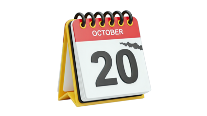 Calendar showing October 20th isolated on white background