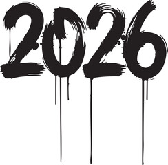 Grunge Ink Splatter Happy New Year 2026 Silhouettes on White Background