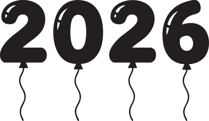 Happy New Year 2026 Party Balloon Silhouettes on White Background