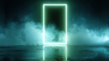 Rectangular green neon border casting soft glow around negative space