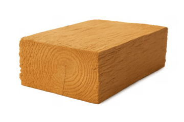 Wood block with natural grain texture on transparent background. Lumber timber plank material for construction and carpentry