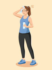 woman sweaty after exercise illustration
