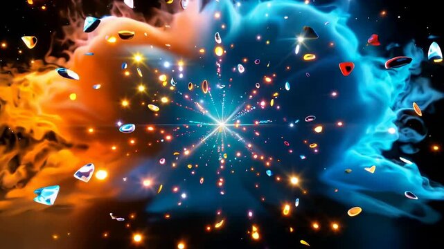 Hypnotic interplay of fiery orange and cool blue nebulae clashing to produce a spectacular burst