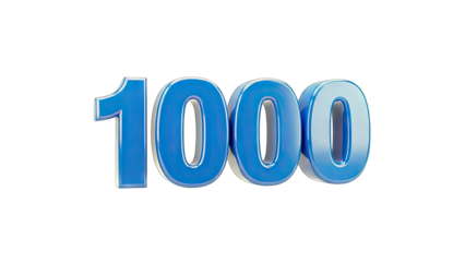 Blue 3D Number 1000 on White Background