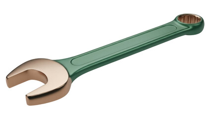 Isolated metal wrench tool for tightening or loosening bolts, green steel handle design