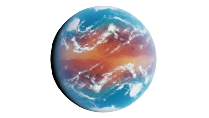 Isolated, atmospheric planet with orange continents and a vibrant blue ocean for space travel