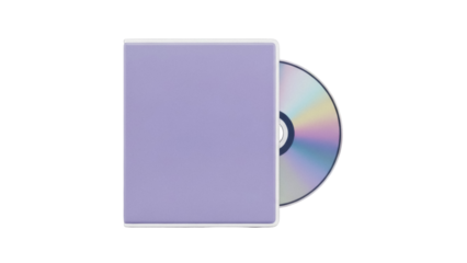 Isolated lilac CD case with CD audio disc media out for music data listening object studio