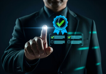 Businessman approving digital checklist - Technology stock photo - Business stock photo - Business photos - Website header background 