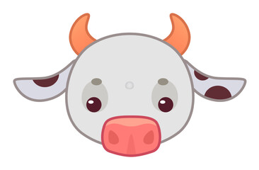 Cartoon cow head with horns and pink snout