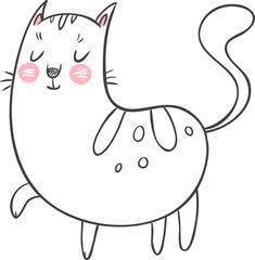 Happy cute cat doodle drawing with pink cheeks