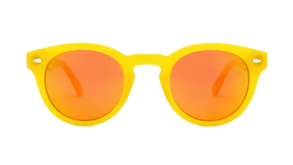 Isolated brightly colored yellow frame sunglasses with orange lenses optical fashion style