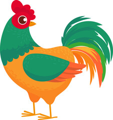 Colorful rooster standing looking sideways cartoon illustration © Tartila